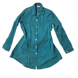 J JILL Women’s Size S Tunic Shirt Long Sleeve Blue Button Front W Pockets Tencel